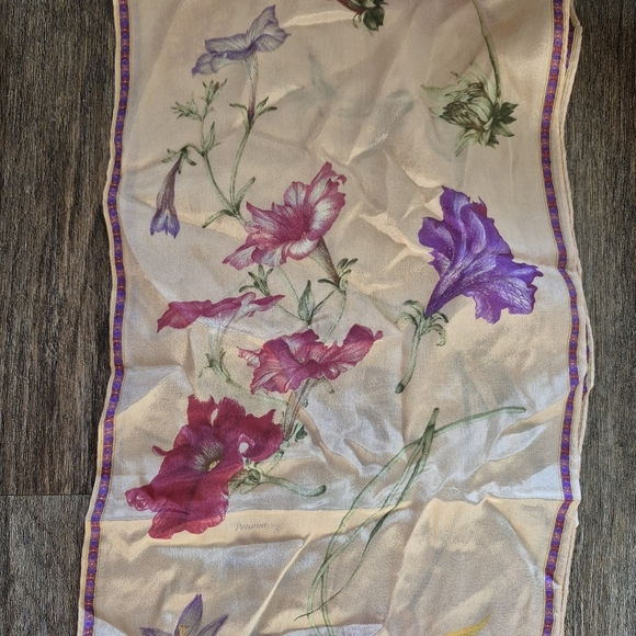 Liz Claiborne Accessories - Liz Claiborne Vintage Floral Silk Scarf with Purple and Pink Accents